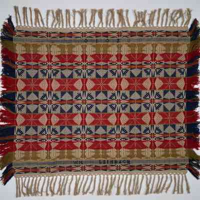 Pennsylvania geometric crib coverlet; overshot; William Leinbach 2010