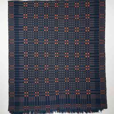 Geometric coverlet; doublecloth