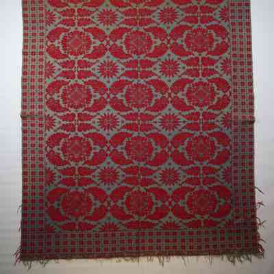 Pennsylvania coverlet; tied half doublecloth; Isaac Brubaker 1837