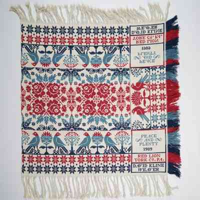 Pennsylvania crib coverlet; tied half doublecloth; David Kline 1989