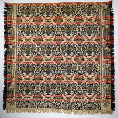 Ohio coverlet; tied half doublecloth; Isaac Sheaffer 1843