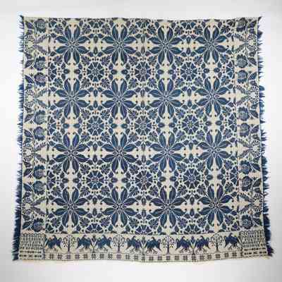 Ohio coverlet by Peter Burkerd, 1844, tied beiderwand