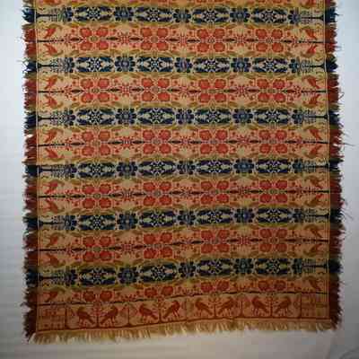 Pennsylvania coverlet; tied half doublecloth; 1834