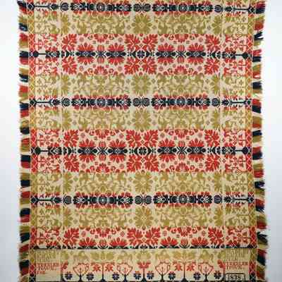 Pennsylvania coverlet by Solomon Hausman, 1838, tied beiderwand