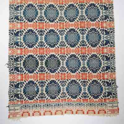 Pennsylvania coverlet; tied half doublecloth; Aaron Casebeer & A. Hoffman 1848