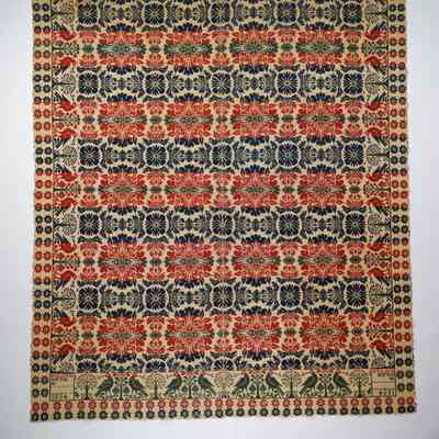 Pennsylvania coverlet; tied half doublecloth; Peter Slothower 1836