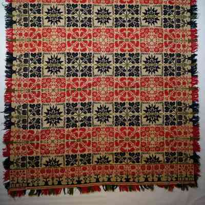 Pennsylvania coverlet; tied half doublecloth; Michael Schwartz 1848