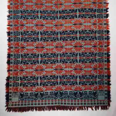 Pennsylvania coverlet; tied half doublecloth; John Smith 1833