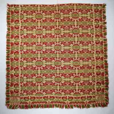 Pennsylvania coverlet; tied half doublecloth; Aaron Zelner 1840