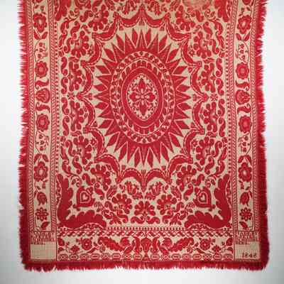 Pennsylvania coverlet by Reuben Peter, 1838, tied beiderwand