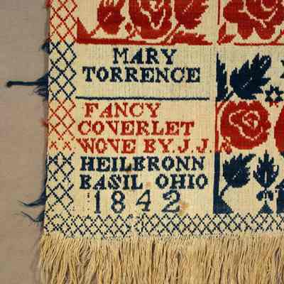 MARY/TORRENCE/FANCY/COVERLET/WOVE BY J.J./HEILBRONN/BASIL OHIO/1842