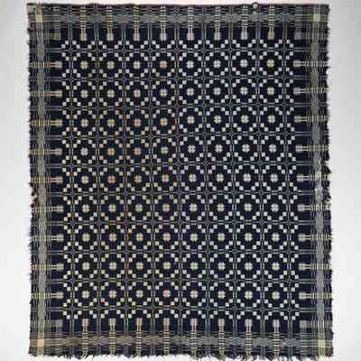 Geometric coverlet, doubleweave, woven for Elizabeth Frick