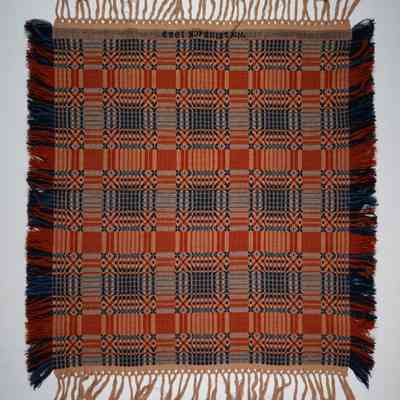Pennsylvania geometric crib coverlet; overshot; William Leinbach 1883 (backdated)