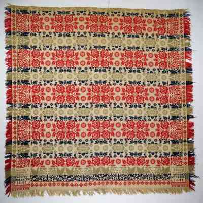Pennsylvania coverlet; tied half doublecloth; Joseph F. Schnee 1841