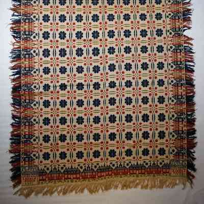 Pennsylvania coverlet; tied half doublecloth; Jacob Lutz 1842