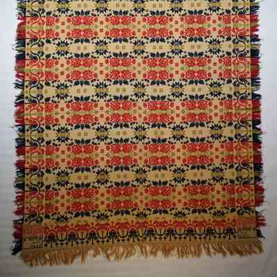 Pennsylvania coverlet; tied half doublecloth; Henry Hersh 1849
