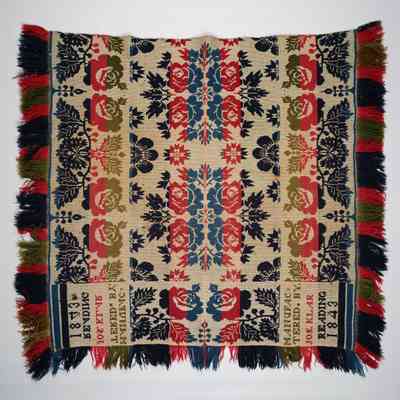 Pennsylvania crib coverlet; tied half doublecloth; Joseph Klar 1843