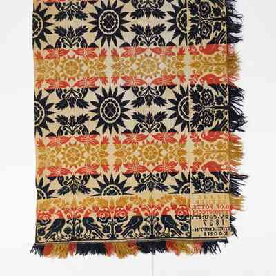 Pennsylvania coverlet by Isaac Kepner for Elizabeth Koons, 1837, tied beiderwand
