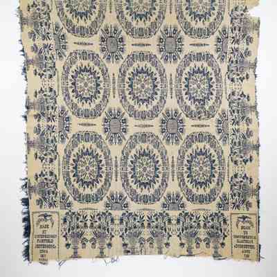 Iowa coverlet by Daniel Stephenson for W. C. Ball, 1867, tied beiderwand