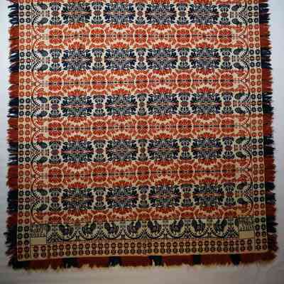 Pennsylvania coverlet; tied half doublecloth; Samuel Hippert 1836