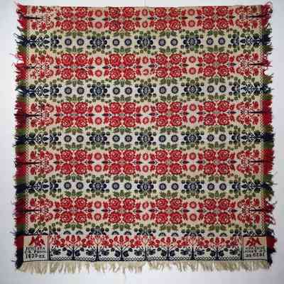 Pennsylvania coverlet; tied half doublecloth; Peter Shellenberger 1839