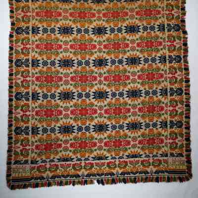 Pennsylvania coverlet; tied half doublecloth; Nathan Schleiffer 1847