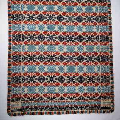 Pennsylvania coverlet; tied half doublecloth; Michael Kaufman 1842