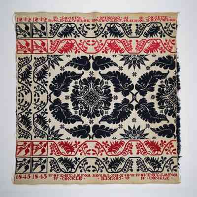 Crib coverlet; tied half doublecloth; J. S. 1845