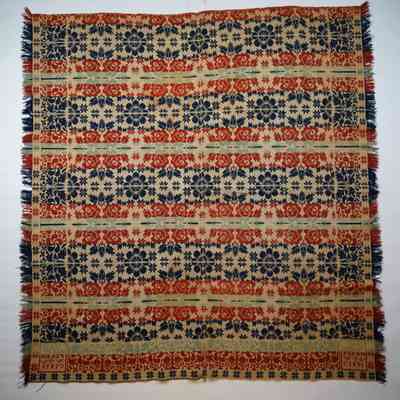Pennsylvania coverlet; tied half doublecloth; Isaac Sheaffer 1835
