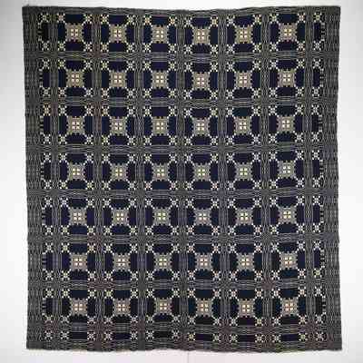 Vermont geometric coverlet, woven 1811 for Parley Hosford, doubleweave