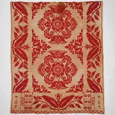 Crib coverlet; tied half doublecloth; 1852