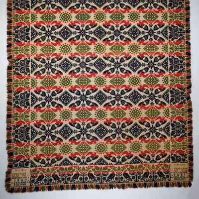 Pennsylvania coverlet; tied half doublecloth; Michael Kaufman 1842