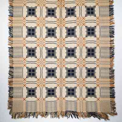Geometric coverlet; doublecloth