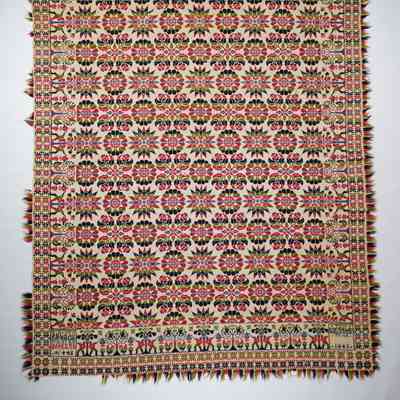 Pennsylvania coverlet; tied half doublecloth; Samuel B. Musselman 1843