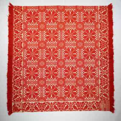 Ontario coverlet; tied half doublecloth; W. & J. Noll