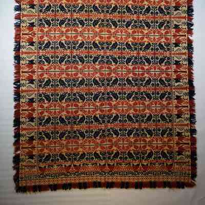 Pennsylvania coverlet; tied half doublecloth; Peter Leisey 1834