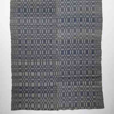 Geometric coverlet; weft-faced