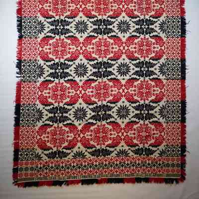 Pennsylvania coverlet; tied half doublecloth; J. Brosey 1840
