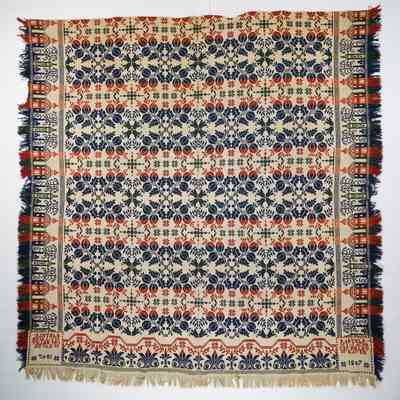 Ohio coverlet; tied half doublecloth; Jacob Bartelemey 1847