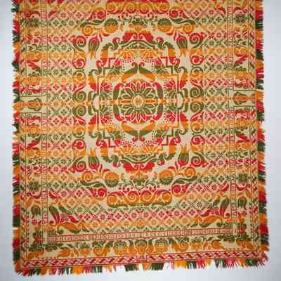 Pennsylvania coverlet; tied half doublecloth; Charles Fehr