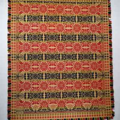 Pennsylvania coverlet; tied half doublecloth; Samuel B. Musselman 1838