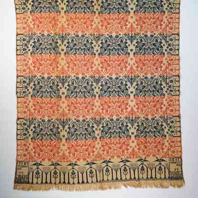 New York coverlet; doublecloth; J. Sherman 1841