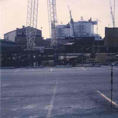 Burns Harbor under construction in graving dock next to Indiana Harbor at Bay Shipbuilding 1980