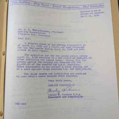 Christy Corp Ten Month Profit Ledger 1955-1956