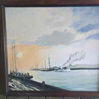 Framed painting of 1899 sunset Sturgeon Bay Canal