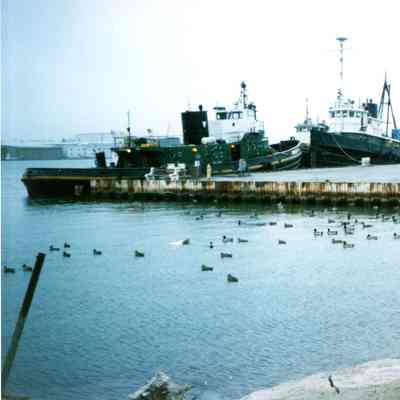 Tug Jimmy L. and two other Selvick tugs docked in Sturgeon Bay 1995