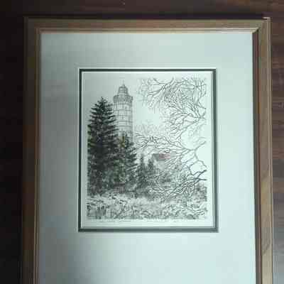 Framed drawing of Cana Island Lighthouse