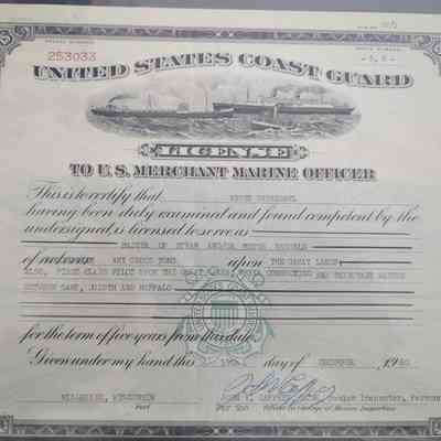 USCG License issued to Knute Svensdahl