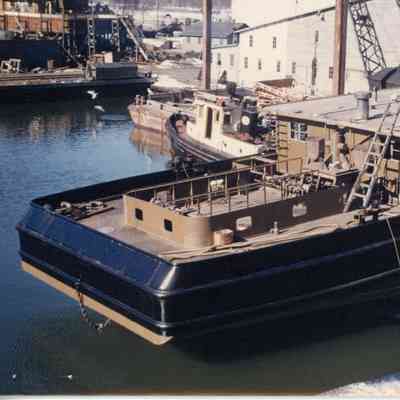 Blue and brown ship launching