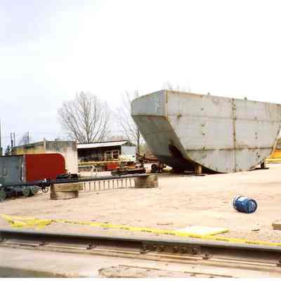 Prefab bow section of oil barge at Bay Shipbuilding 2007